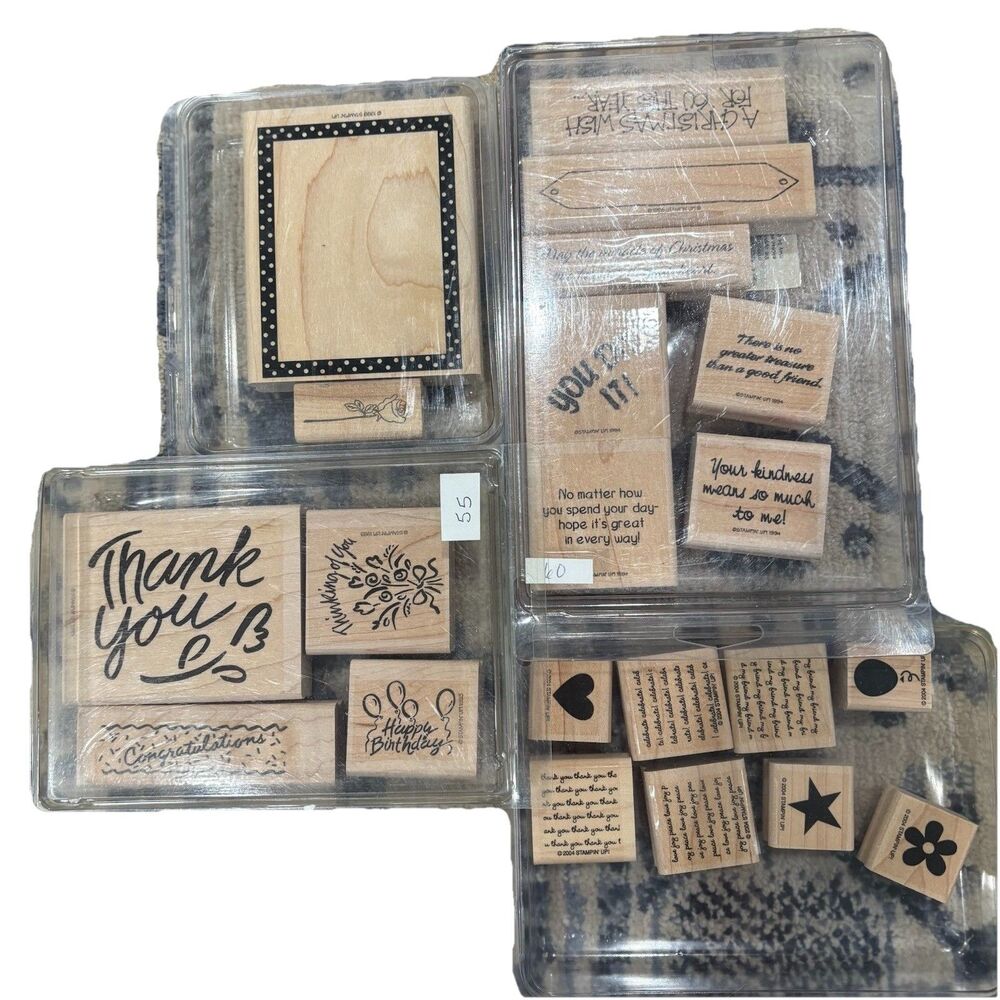 Lot Of 4 Sets Of Stampin Up Mounted Rubber Wood Stamps, Vintage 1993-04 EUC “21”